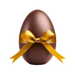 Sticker - Joyful Easter Greetings with a Chocolate Egg Wrapped in Ribbon Bow, Isolated on Transparent Background, PNG