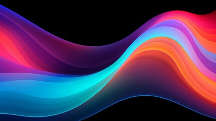 Wall Mural - dynamic retro wave: vibrant rainbow psychedelic color flow on black background – 1970s, 1980s, 90s s