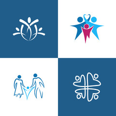 Family care, people, community, creative hub, social connection icons and logo set