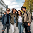 © Kolapatha - Multiracial group of friends having fun together outdoors on city street- in winter - Young cheerful people walking hugging outside- Next gen z lifestyle concept-Smiling students