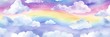 watercolor background with pink clouds and rainbow