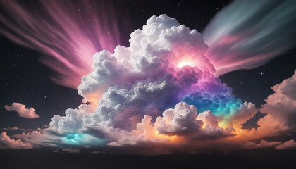 Wall Mural - Vivid 3D cloud illustration in a fantasy sky, isolated on black background. Atmospheric wonder in colorful, realistic rendering.