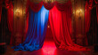 Luxurious Red Velvet Curtain in Theater, Elegant Stage Background with Dramatic Lighting