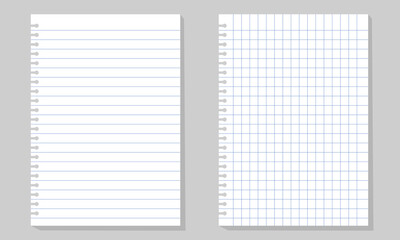 Wall Mural - Set of illustration of blank sheets of square and lined paper .Realistic lined notepapers. 