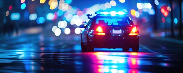 Strobe lights of police car at night