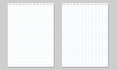 Wall Mural - Set of illustration of blank sheets of square and lined paper .Realistic lined notepapers. 