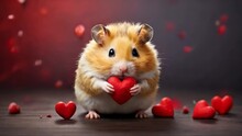 Hamster With Red Hearts Happy Valentines Day Concept