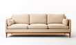 © Hanna ArtLab - Soft empty beige sofa stands on white isolated background. comfortable fabric couch is alone against the background of white wall. copy space