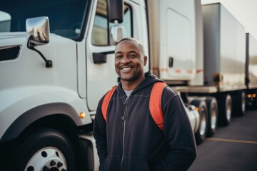 Wall Mural - Smiling portrait of a middle aged male truck driver