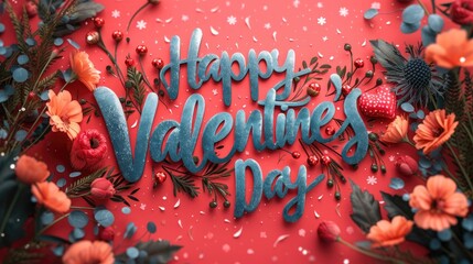 Wall Mural - happy valentines ! text happy valentines  on abstract color background