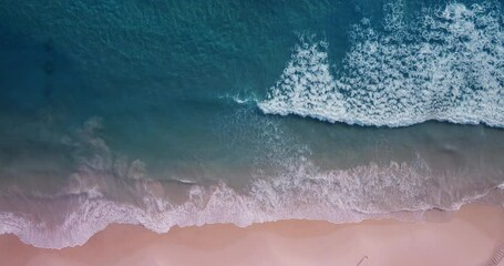 Wall Mural - Top-view Beach sea wave rolling come in sandy beach