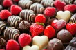 Heart-shaped desserts with chocolates and strawberries