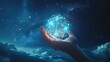 © Hope - Man hand holding the earth on blue digital new technology background .