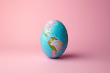 Fototapeta Pokój dzieciecy - A captivating image showcasing an Easter egg transformed into a miniature Earth globe through skillful painting, symbolizing global unity and celebration during the festive season.

