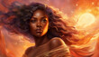 © Alex Puhovoy - African woman. Fantasy beautiful African queen. Fictional dramatic scene. Gold jewelry. Selective focus. AI generated