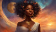 © Alex Puhovoy - African woman. Fantasy lovely African queen. Fictional dramatic scene. Gold jewelry. Selective focus. AI generated