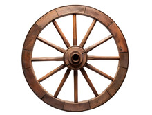 Old Wooden Wagon Wheel, Isolated On A Transparent Or White Background