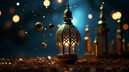 Wall Mural - Arabic lantern glowing at night