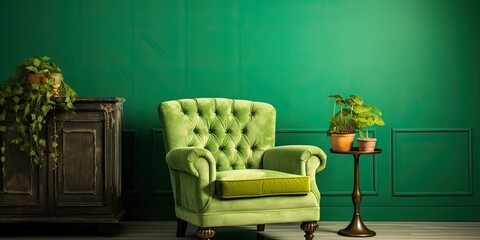 Poster - Green vintage armchair sofa in a vintage-themed room