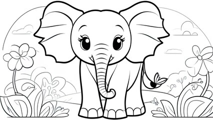 Wall Mural - Funny elephant coloring page. elephant cartoon characters. For kids coloring book.