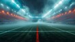 Empty stadium under bright lights with fog. atmospheric sports arena at night. concept of anticipation and competition. AI