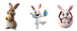3D Rendered Set of Cartoon Rabbit Illustration: Easter Bunny with Egg, Isolated on Transparent Background, PNG