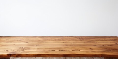 Wall Mural - Elm wood table, handcrafted and white background.