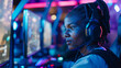 eSports competitive black female  gamer in the heat of intense gameplay