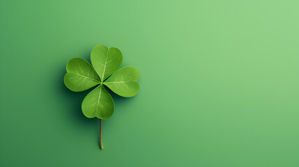 Wall Mural - Flat lay of four-leaf clover with green background. Happy St. Patrick's Day.