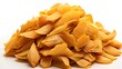 Set of multiple different dried jackfruit chips, dried jackfruit fruit isolated on white background with clipping paths.