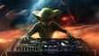 An Alien as a DJ at the Turntable Playing Music. Neural network AI generated art