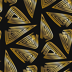 Wall Mural - vector rough golden triangle lines brush stroke seamless pattern on black.