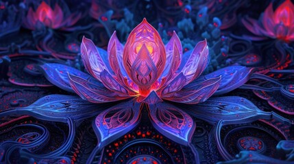 Wall Mural - Abstract Surreal Psychedelic Lotus Texture. Psychedelic Dreamscape. A Lotus in the Whirl of Surreal Colors