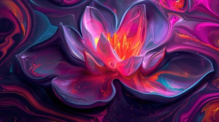 Wall Mural - Abstract Surreal Psychedelic Lotus Texture. Psychedelic Dreamscape. A Lotus in the Whirl of Surreal Colors