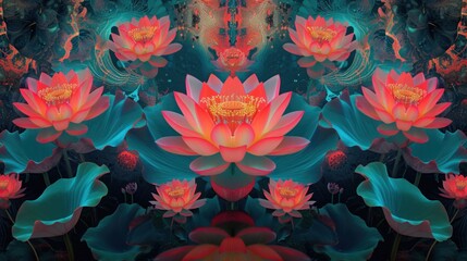 Wall Mural - Abstract Surreal Psychedelic Lotus Texture. Psychedelic Dreamscape. A Lotus in the Whirl of Surreal Colors