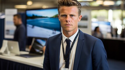 Wall Mural - talented software developer unveiling revolutionary app at cutting edge tech conference