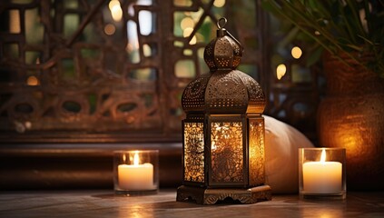 Wall Mural - Ramadan Lantern Islamic Ornament Blurry Bokeh Background