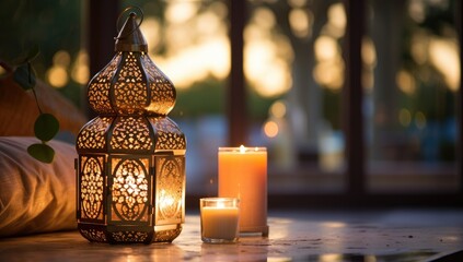 Canvas Print - Ramadan Lantern Islamic Ornament Blurry Bokeh Background