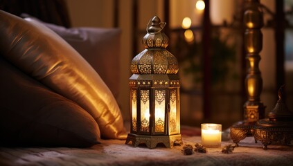 Wall Mural - Ramadan Lantern Islamic Ornament Blurry Bokeh Background