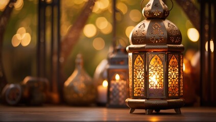 Wall Mural - Ramadan Lantern Islamic Ornament Blurry Bokeh Background