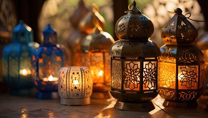 Canvas Print - Ramadan Lantern Islamic Ornament Blurry Bokeh Background