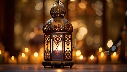 Wall Mural - Ramadan Lantern Islamic Ornament Blurry Bokeh Background