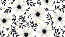 Black Flower Floral Pattern On White Background