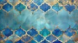 Blue and gold tile pattern in the style of enchanting watercolors, moroccan.
