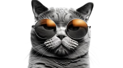 cat  with Sunglasses on isolated white background, funny animal, cur cat portrait, rich, money, 