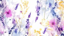 Watercolor Bright Wild Flowers Lilac Egyptian Lavender Flowers Generative AI