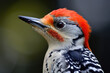 An intimate close-up of a red-crowned woodpecker