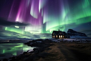 illuminated haven, northern lights dance over icelandic home