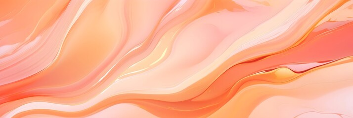 Wall Mural - Abstract fluid marbled art colors wave background in peach fuzz pantone color 2024. Marbled effect, liquid colors splash banner.