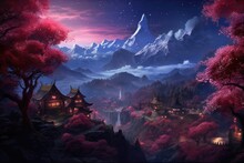 The Mystic Village Under The Starry Sky